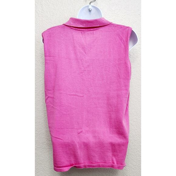 Evan Picone Pink Pointed Collar Sleeveless Tight Knit Top XL Lightweight Stretch - Picture 2 of 3